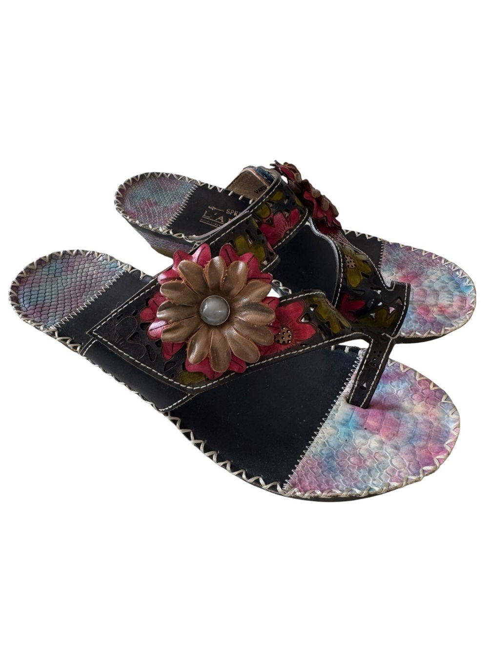 Spring Step L'Artiste Vardi Floral Snakeskin Leather Slide Sandals EU 37 US 7 - Picture 2 of 10